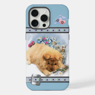 Coque iPhone 15 Pro Max Joli Art Moderne de Chien Chow Chow Bleu Mignon