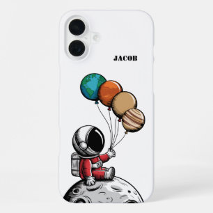 Coque iPhone 16 Plus Joli Astronaute Fantaisiste tenant la Planète, Esp