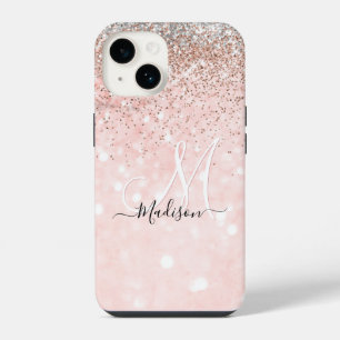 Coque Pour iPhone 14 Joli blush rose faux argent parties scintillant mo