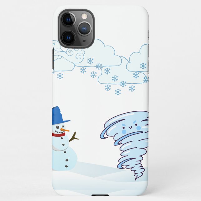 Coque iPhone Joli bonhomme de neige et vent d'hiver (Dos)