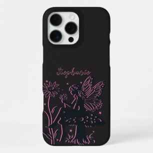 Coque iPhone 16 Pro Max Joli champignon de fée et fleur noir et rose