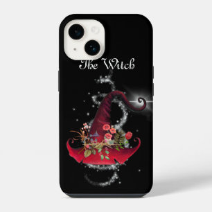 Coque Pour iPhone 14 Joli Chapeau de Sorcière Rouge Floral Noir