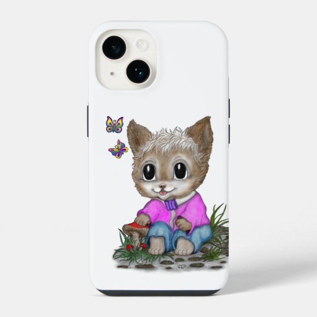Coque iPhone Joli Chat Chaton et Papillon (Verso)