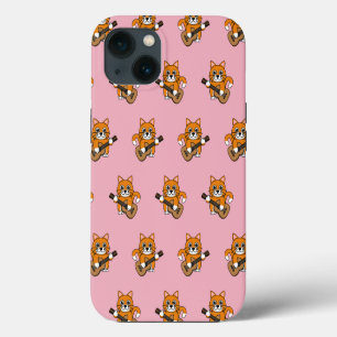 Etui iPhone 13 Joli Chat Orange Blanc Jouant de la Guitare Dessin