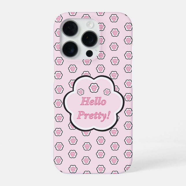 Coque iPhone Joli Chat Rose Patte Bonjour Jolie (Verso)