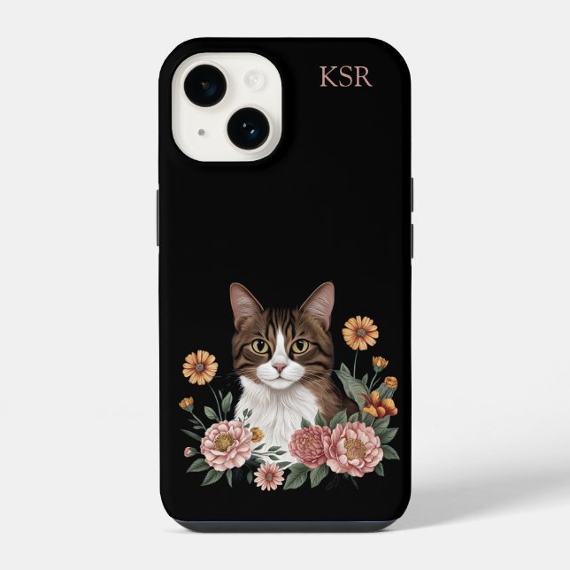 Coque iPhone Joli chat tigré avec des fleurs  (Verso)