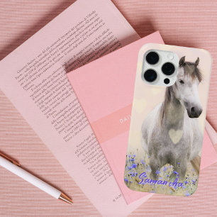 Coque iPhone 15 Pro Max Joli cheval blanc Fleur violette Case-Mate iPhone
