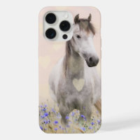 Joli Cheval Blanc Fleurs Violettes Aquarelle Occid