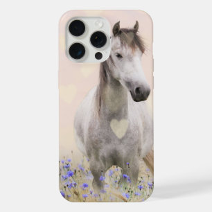 Coque iPhone 15 Pro Max Joli Cheval Blanc Fleurs Violettes Aquarelle Occid