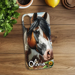 Coque iPhone 16 Plus Joli Cheval Pinto Brown et Blanc sur ferme rustiqu
