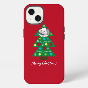 Etui iPhone 13 Joli Chien Blanc Arbre de Noël Coloré Rouge