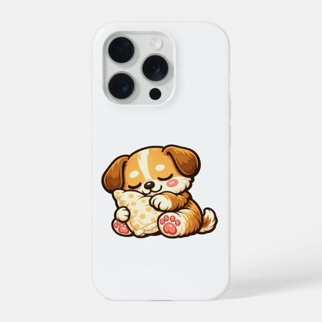 Coque iPhone Joli chiot endormi avec un oreiller (Verso)