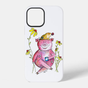 Coque iPhone 12 Joli Cochon Fantaisiste Buvant du Café