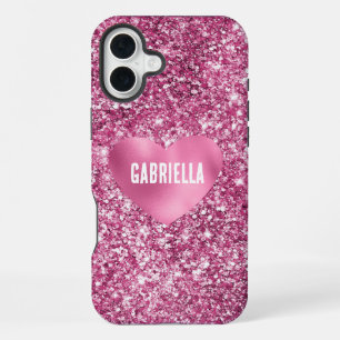 Coque iPhone 16 Plus Joli coeur de Parties scintillant rose glam