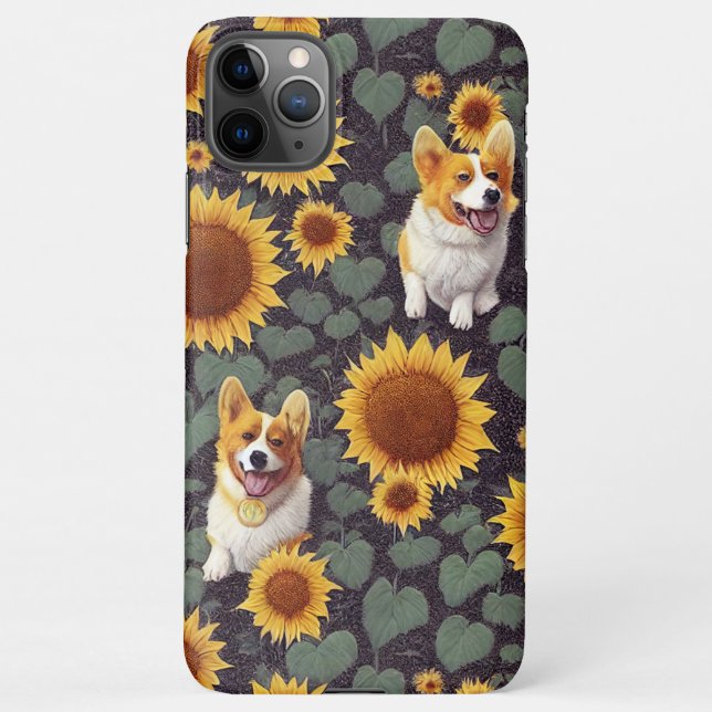 Coque iPhone Joli Corgis Enchanted Jardin de tournesol Dessin (Dos)