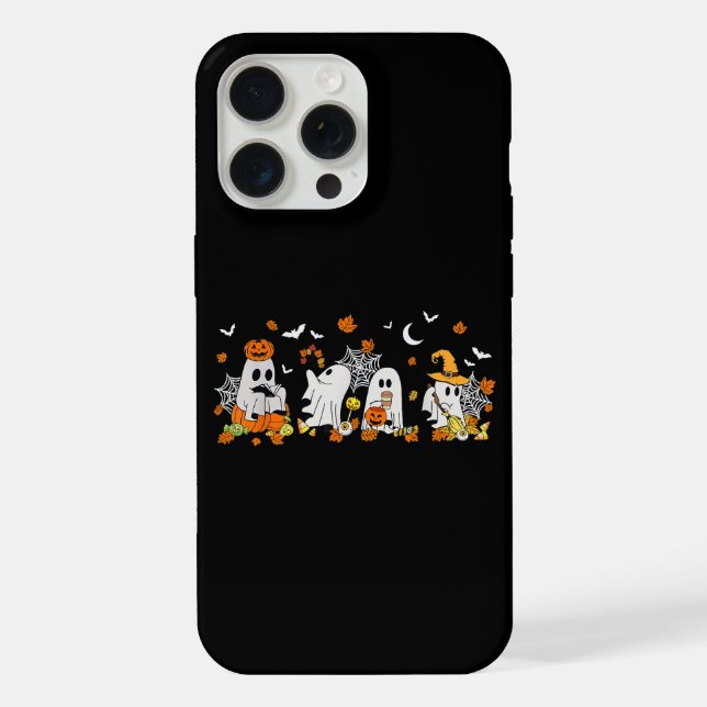 Coque iPhone Joli fantôme buvant du café Halloween Automne Fant (Verso)