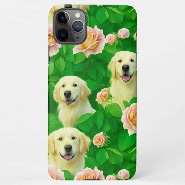 Coque iPhone Joli Golden Retriever Enchanted Rose Garden (Dos)