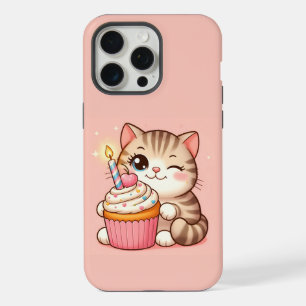 Coque iPhone 15 Pro Max Joli kitten Kawaii avec Cupcake