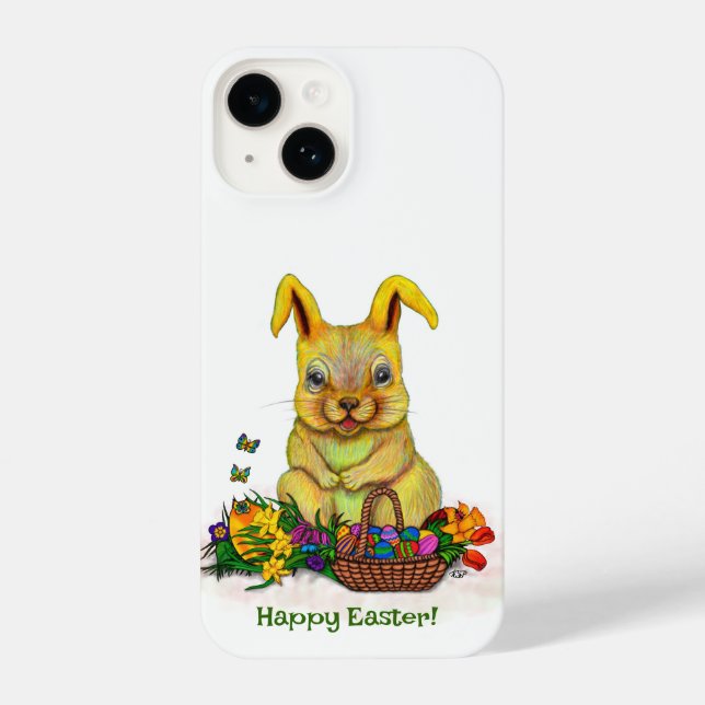 Coque iPhone Joli lapin de Pâques avec oeufs et fleurs (Verso)