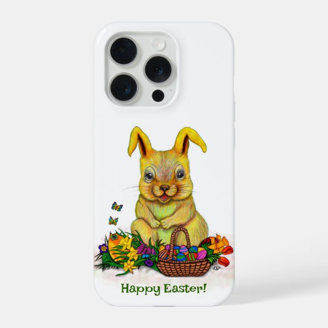 Coque iPhone Joli lapin de Pâques avec oeufs et fleurs (Verso)