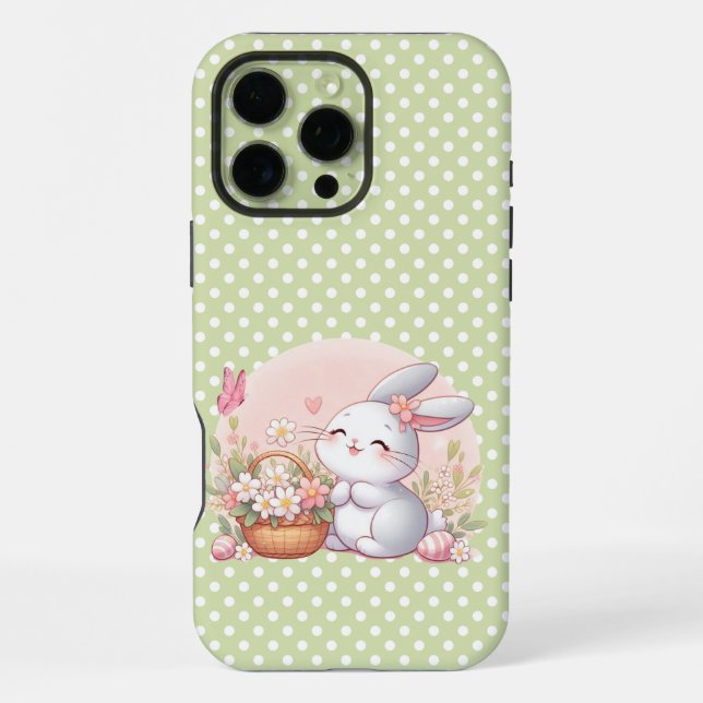 Coque iPhone Joli lapin de printemps/Pâques avec oeuf (Verso)