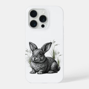 Coque iPhone 15 Pro Joli lapin gris parmi les herbes