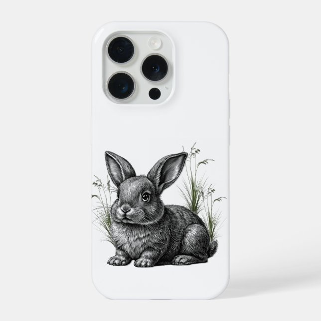 Coque iPhone Joli lapin gris parmi les herbes (Verso)