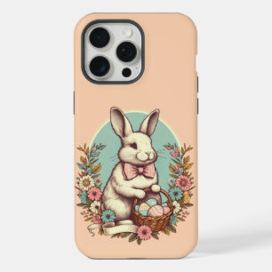 Coque iPhone 15 Pro Max Joli lapin/œuf/panier de Pâques vintage