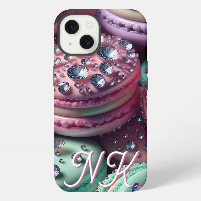 Coque iPhone Joli Macaron Bling Monogrammé (Verso)