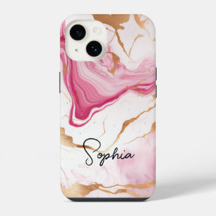 Coque Pour iPhone 14 Joli monogramme d'art en marbre faux paillettes bl