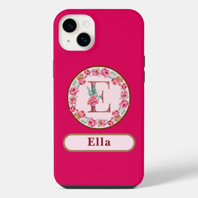 Coque iPhone Joli Monogramme E Floral (Verso)