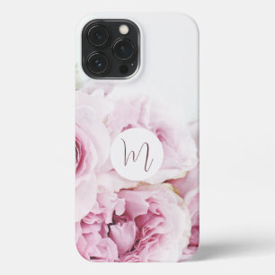 Etui iPhone 13 Pro Max Joli monogramme élégant rose floral initial