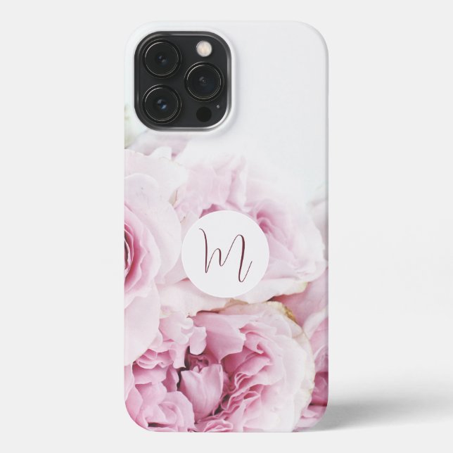 Coque iPhone Joli monogramme élégant rose floral initial (Verso)