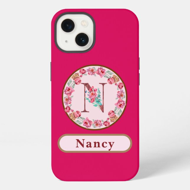 Coque iPhone Joli Monogramme N Floral  (Verso)