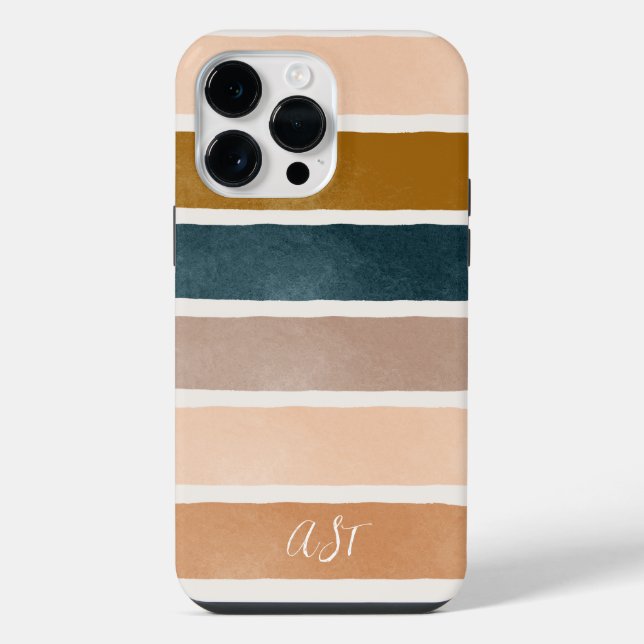 Coque iPhone Joli monogramme peint rayures terreuses initiales (Verso)
