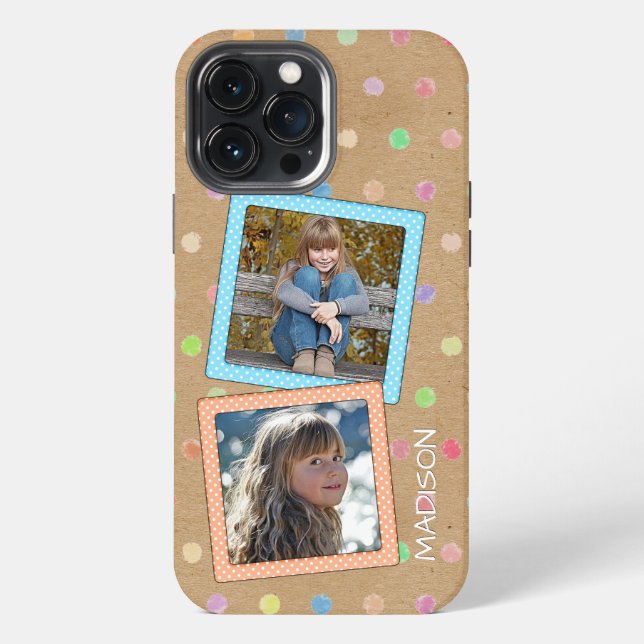 Coque iPhone Joli motif à pois personnalisé sur du faux papier  (Verso)
