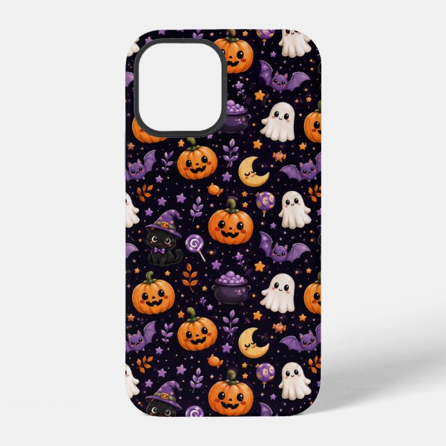 Coque iPhone Joli motif d'art de citrouille de fantôme de chat  (Verso)