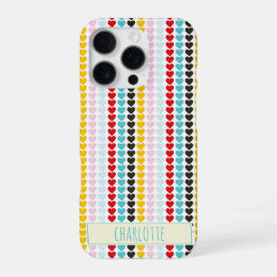 Coque iPhone 16 Pro Joli Motif de Cœurs Colorés Rétro Personnalisé
