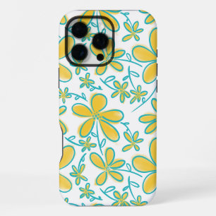 Coque iPhone 16 Pro Max Joli motif de fleurs jaunes et turquoise d'été