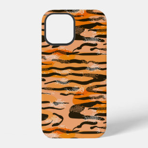 Coque iPhone 12 Joli motif de tigre sans couture, couleur pêche
