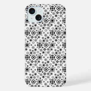 Coque iPhone 15 Plus Joli motif décoratif arabesque noir et blanc