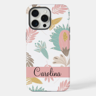 Coque iPhone 15 Pro Max joli motif floral botanique personnalisé avec mono