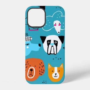 Coque iPhone 12 Joli motif sans couture avec des chiens drôles sur