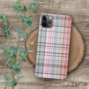 Coque iPhone 16 Pro Max Joli motif tartan rose bleu rouge violet pastel