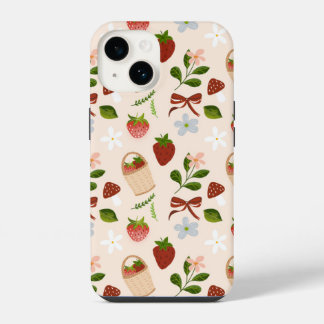 Coque Pour iPhone 14 Joli motif transparent Cottagecore à la Fraise