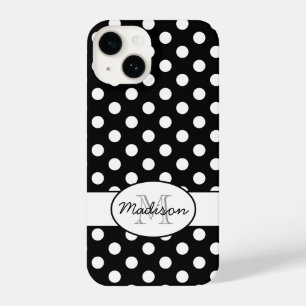 Coque Pour iPhone 14 Joli noir blanc pois rétro motif Monogramme