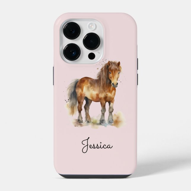 Coque iPhone Joli nom de poney brun fantaisiste Script Cheval (Verso)