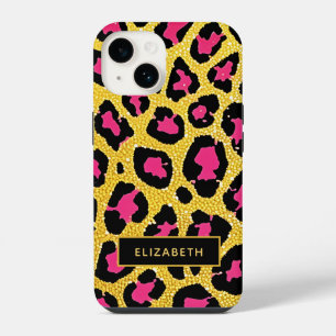 Coque Pour iPhone 14 Joli Nom Imprimé Léopard Paillettes Rose Noir Or