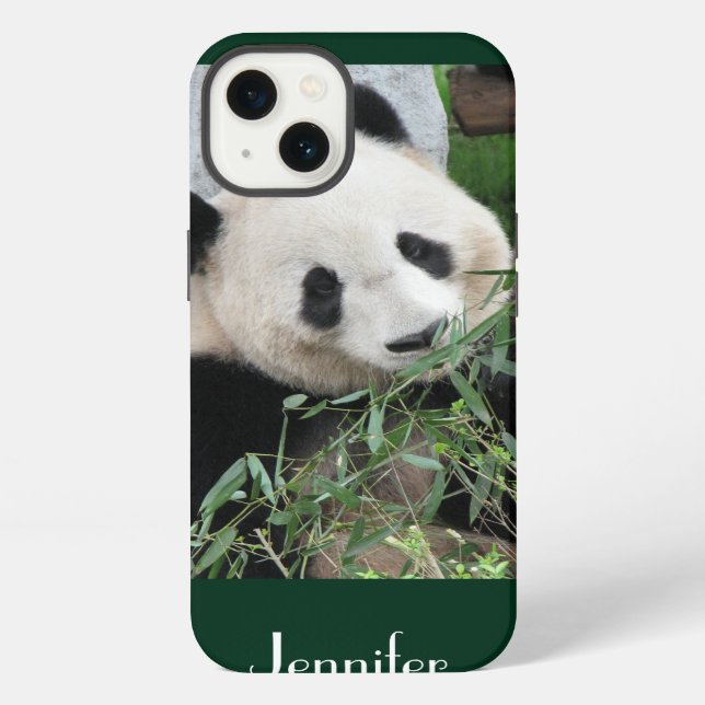 Coque iPhone Joli Panda Géant Fond Vert Foncé, Nom, (Verso)