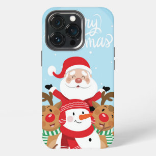 Etui iPhone 13 Pro Joli Père Noël, cerf et bonhomme de neige